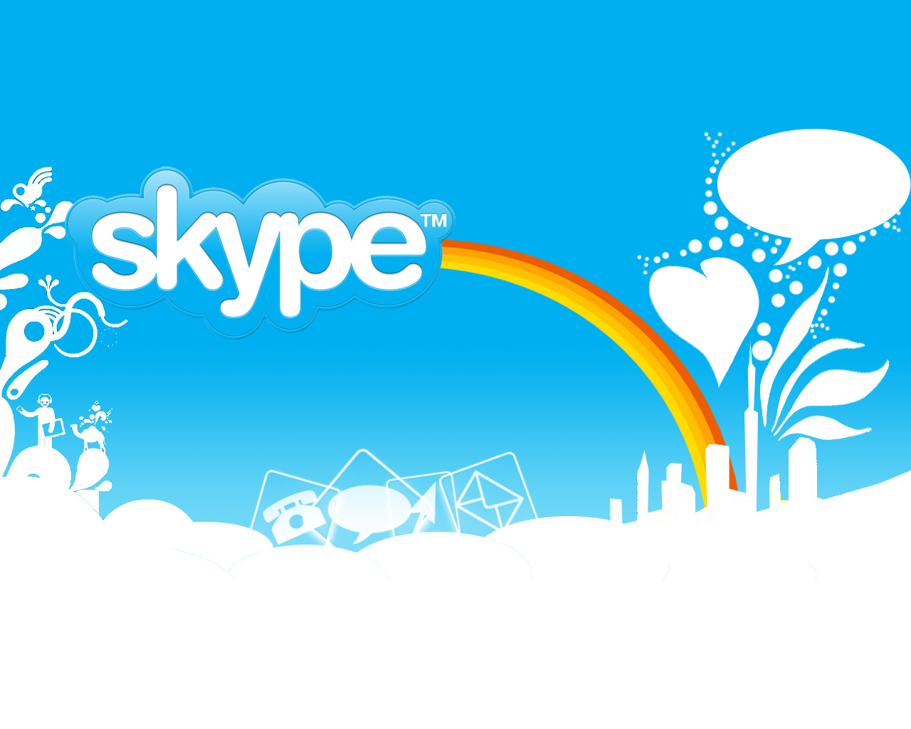3d обои Радужный голубой мир Скайпа (Skype tm)  сердечки # 79780