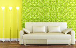 3d обои Зеленые обои и белый диван  интерьер