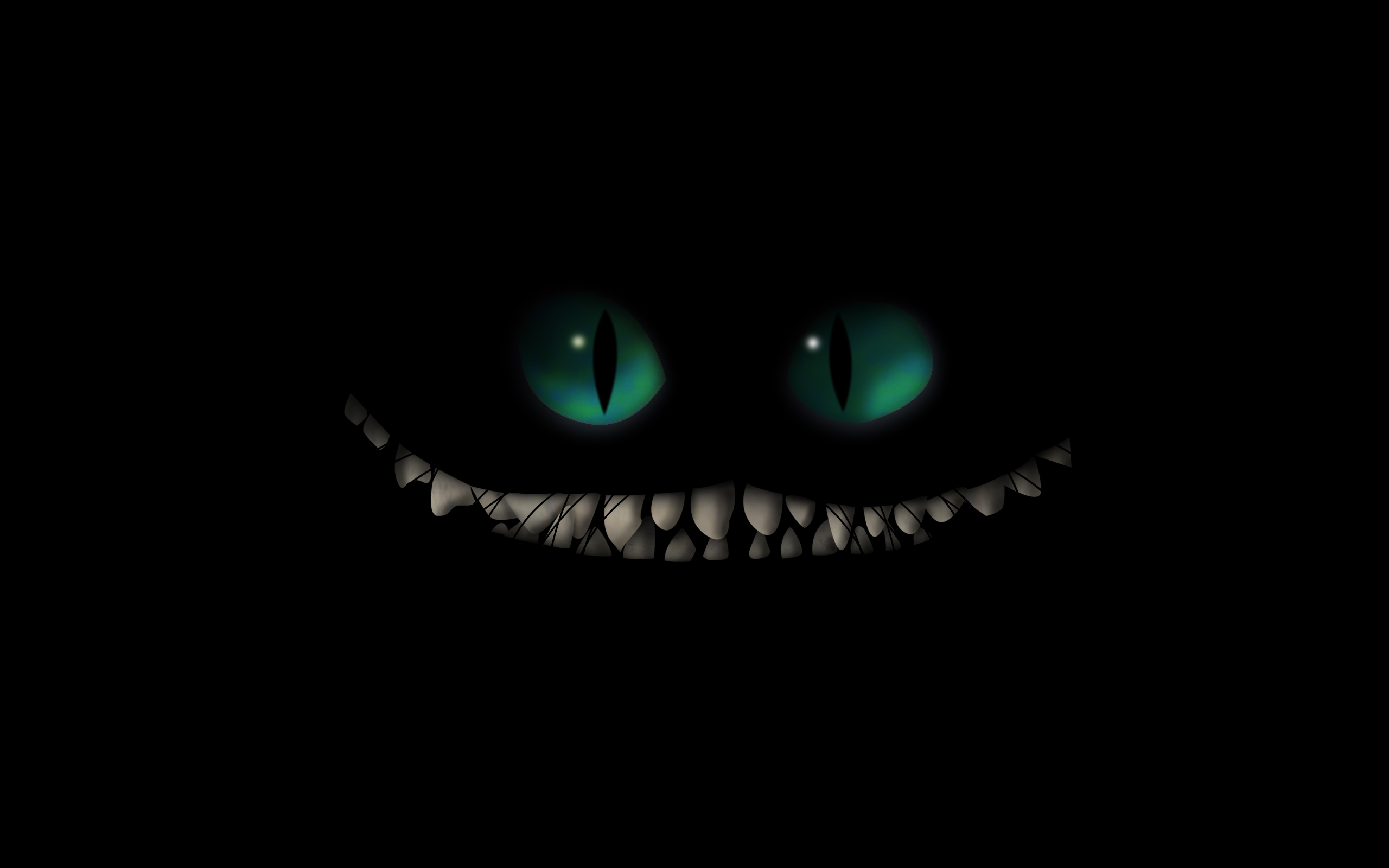 3d обои Улыбка чеширского кота на черном фоне  глаза # 23661
