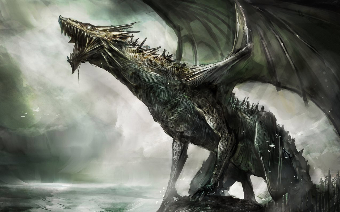 3d обои Огромный дракон в тёмных водах  драконы # 35881