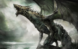 3d обои Огромный дракон в тёмных водах  драконы