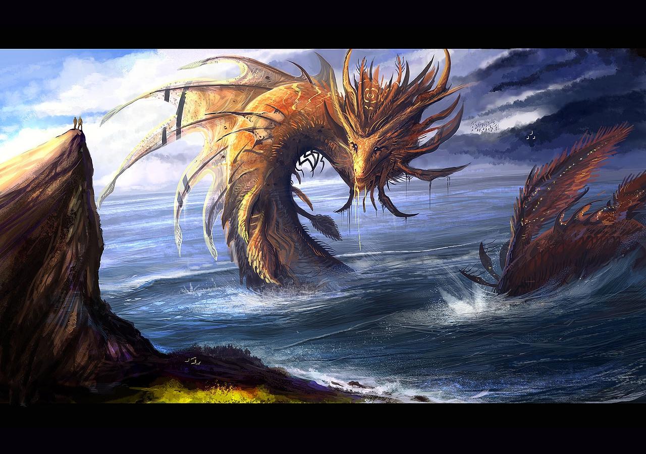 3d обои Симпатичные водяные драконы  фэнтези # 85051