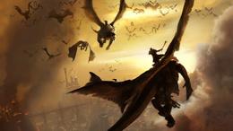 3d обои Схватка народов летающих на драконах  фэнтези
