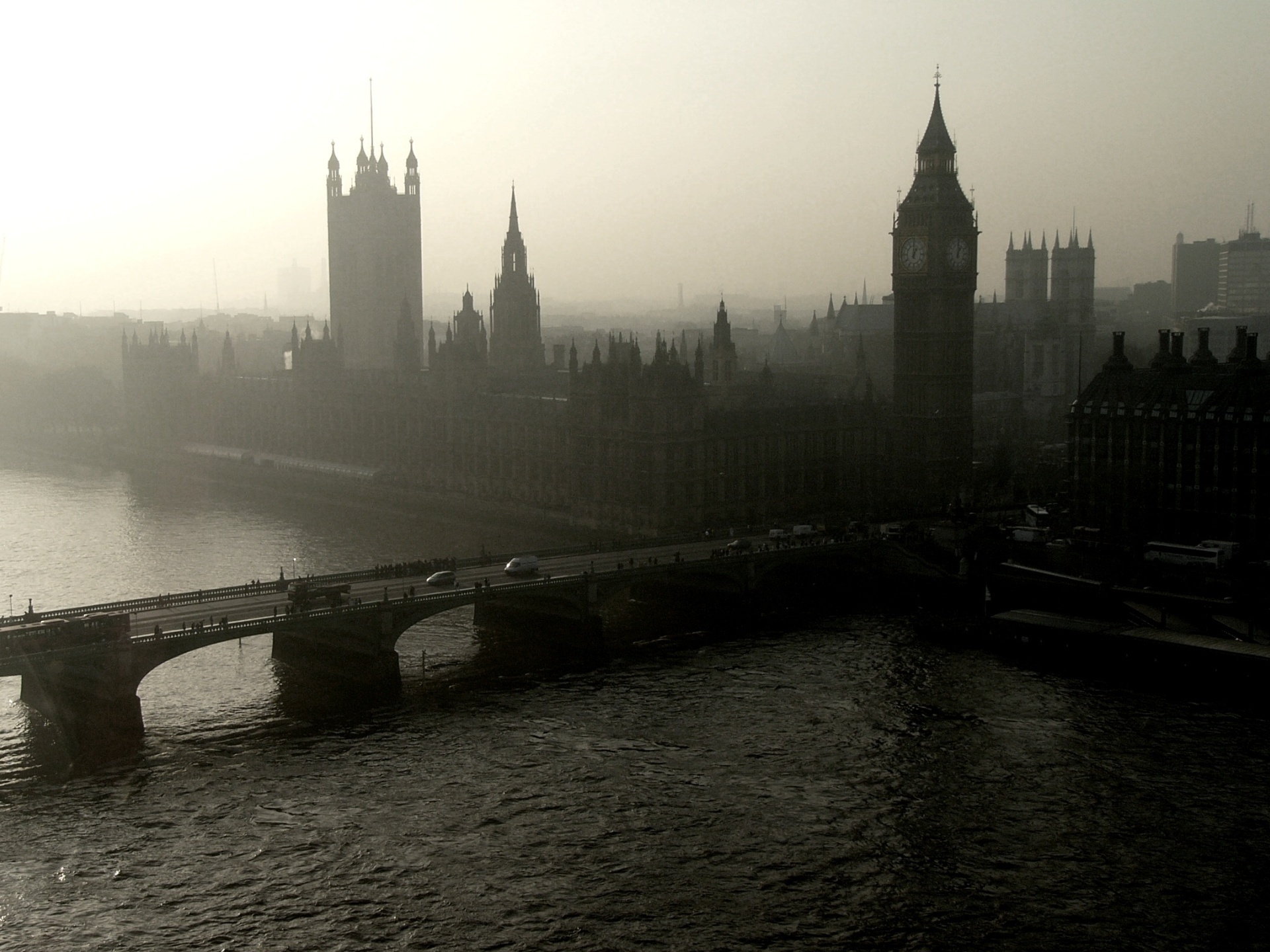 3d обои Черно-белая фотография лондона, вид на Биг-бен  1920х1440 # 14776