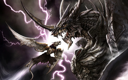 3d обои Грифон сражается с драконом на фоне неба с молниями  драконы