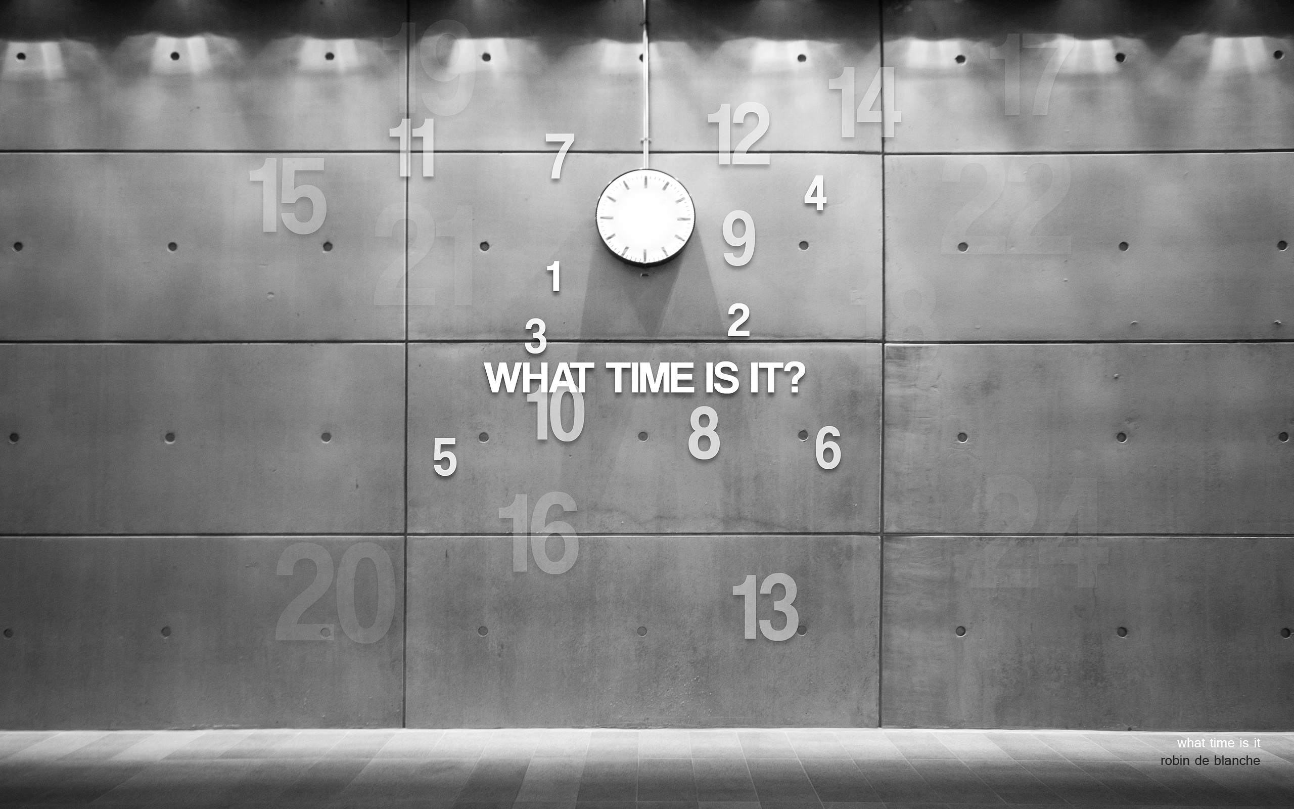 3d обои Часы без стрелок на стене (What time is it? © Robin de blance)  черно-белые # 88704