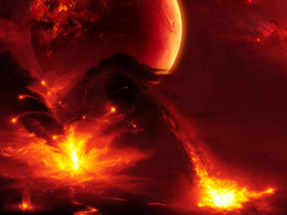 3d обои Извергающиеся вулканы на неизвестной планете  космос