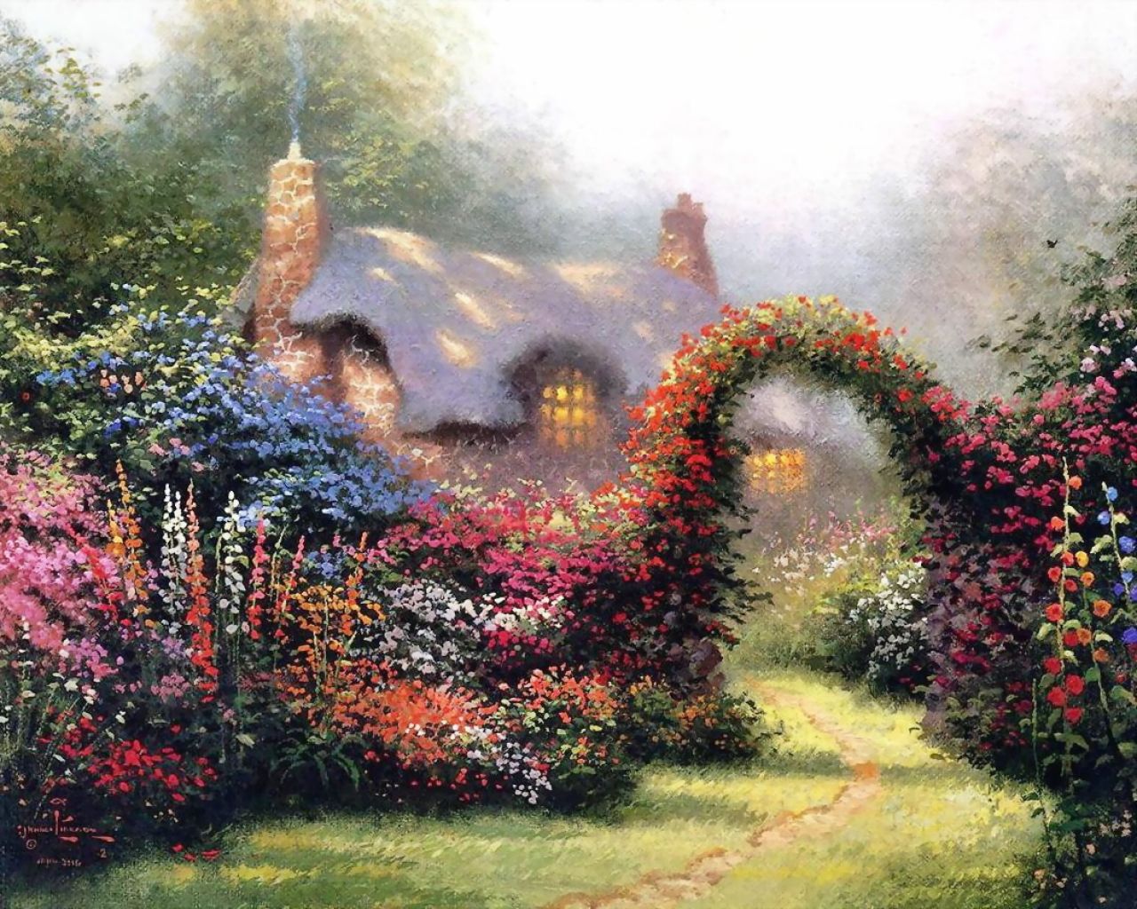 3d обои Красивый домик с прекрасным садом  дома # 34871