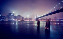 3d обои Вечерний мост через реку Нью Йорк- Брукленский мост / New York City - Brooklyn Bridge  вода