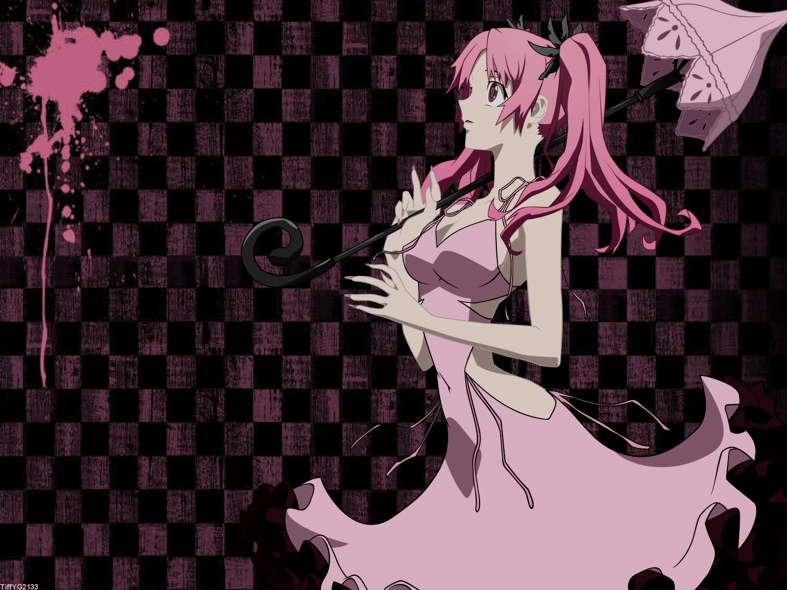 3d обои Аниме-девушка с розовым зонтиком из аниме Shiki  эмо # 89625