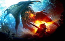 3d обои Воин борется с драконом  драконы