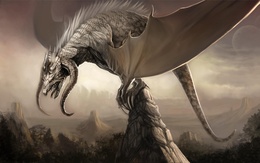 3d обои Огромный дракон на скале  фэнтези