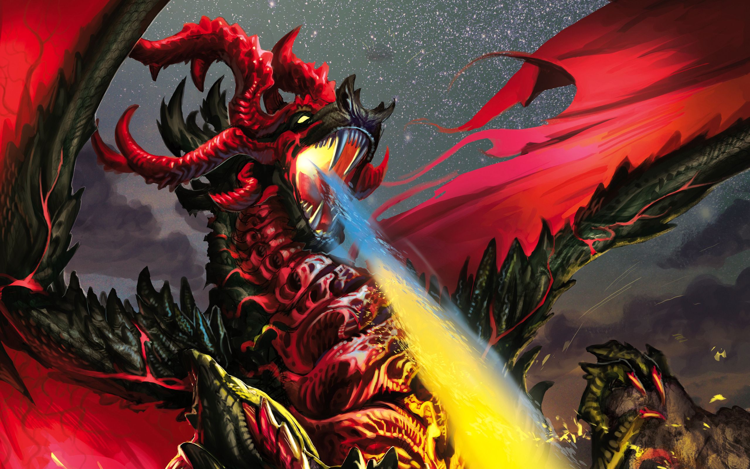3d обои Красный дракон изрыгает пламя  огонь # 68090