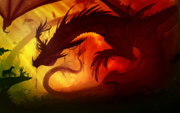 3d обои Большая дракон наблюдает за людьми  драконы