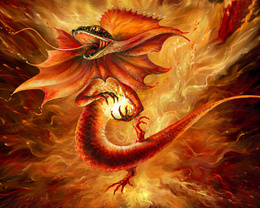 3d обои Дракон с головой ящерицы с огненным шаром  драконы