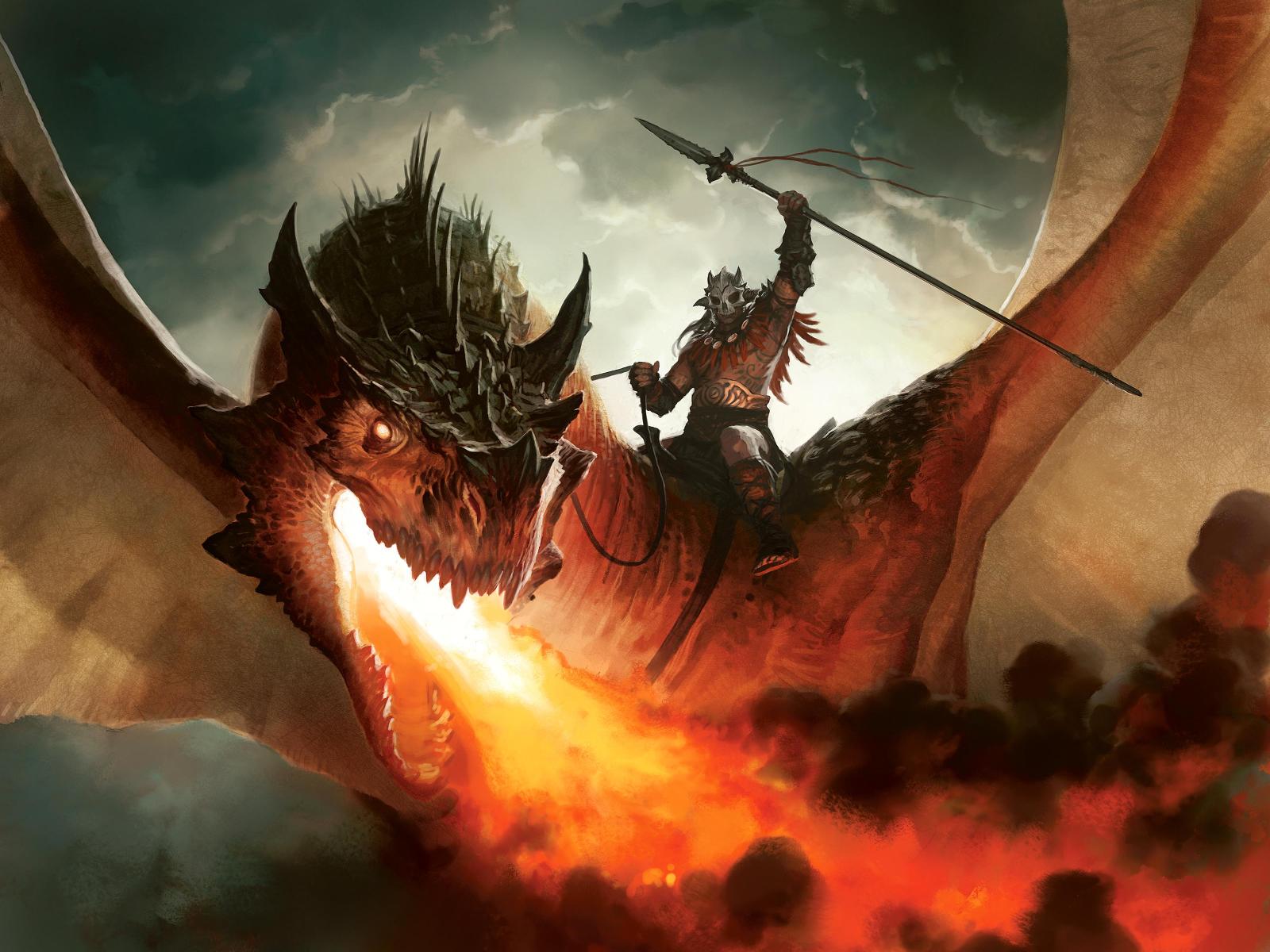 3d обои Верхом на огнедышащем драконе  драконы # 35863