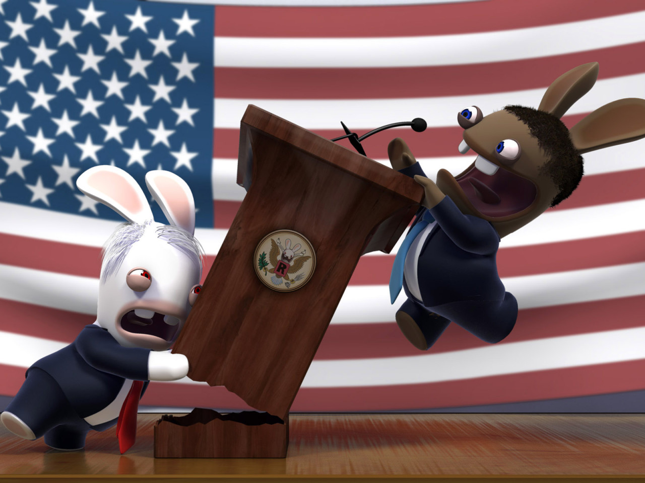 3d обои Американские президенты дерутся за место, игра Rayman Raving Rabbids  игры # 41670