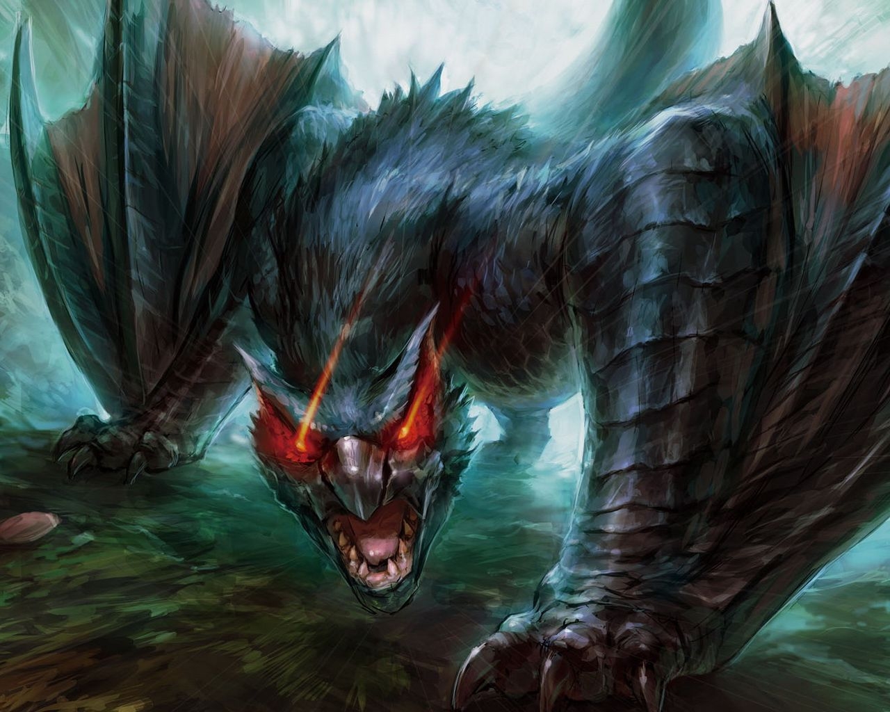 3d обои Ужасающий взгляд дракона  драконы # 35824