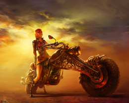 3d обои Девушка на большом мотоцикле  мотоциклы