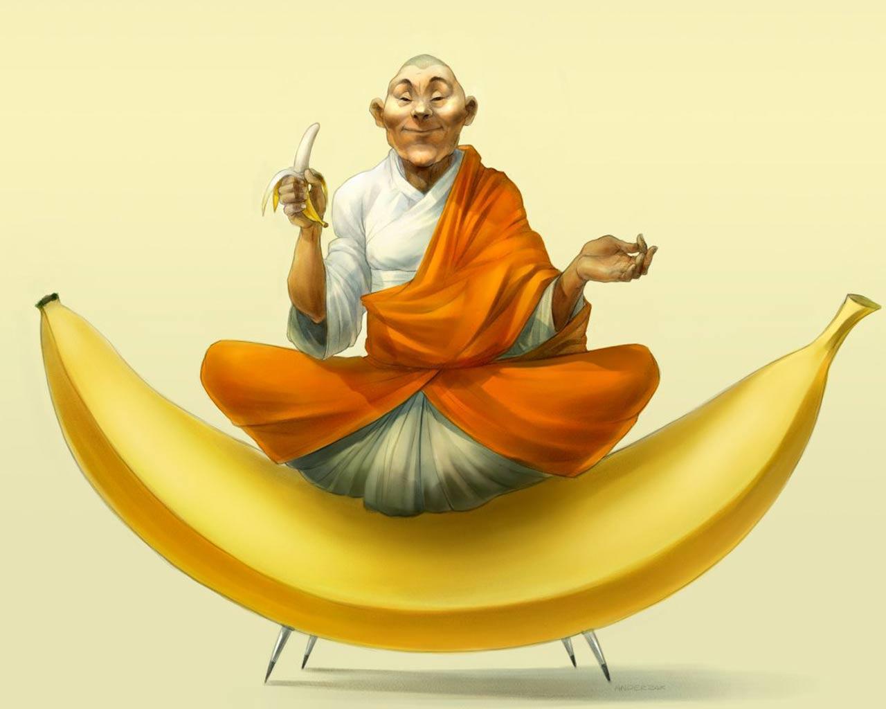 3d обои Монах ест банан сидя на банане  смешные # 80185