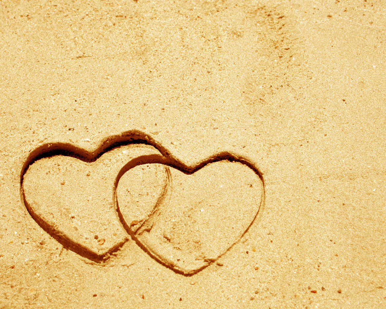 3d обои Два сердечка на пляжном песке  минимализм # 54538
