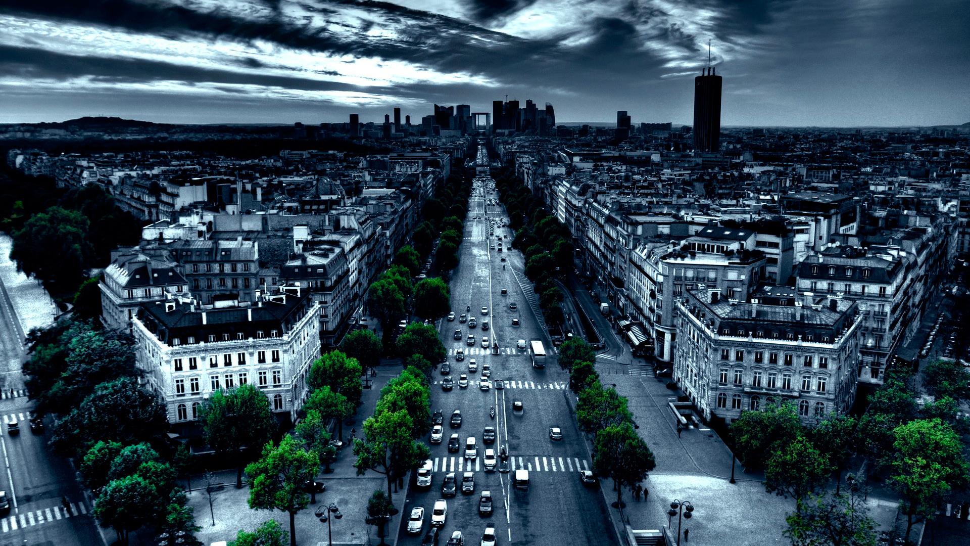 3d обои Одна из широких улиц Парижа в HDR  город # 24280