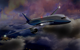 3d обои Самолет Boeing в облаках  город