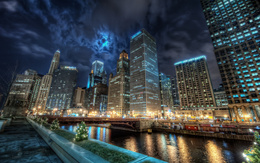 3d обои Чикаго, США ночью  вода