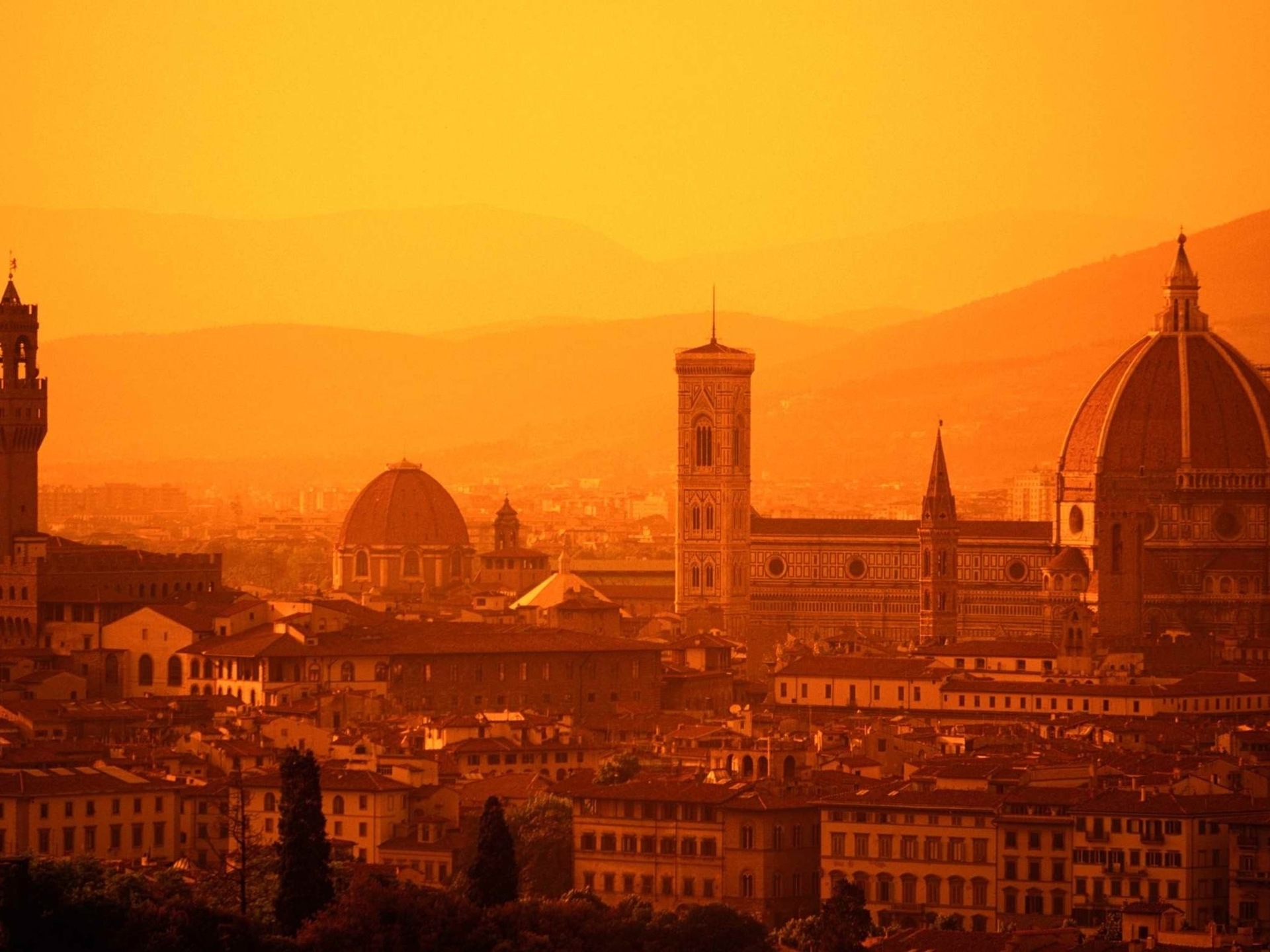 3d обои Вид на итальянский город Флоренция / Florence регион Таскана на закате  город # 24268