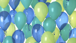 3d обои Желтые и голубые шарики наполненные гелием  воздушные шары