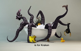 3d обои Осьминог принимает ванну с игрушками (K is for Kraken)  3d графика