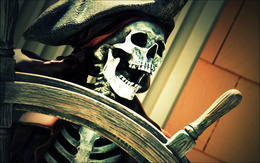 3d обои Скелет пирата у штурвала  черепа