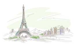 3d обои Нарисованный Париж и Эйфелева башня  горы