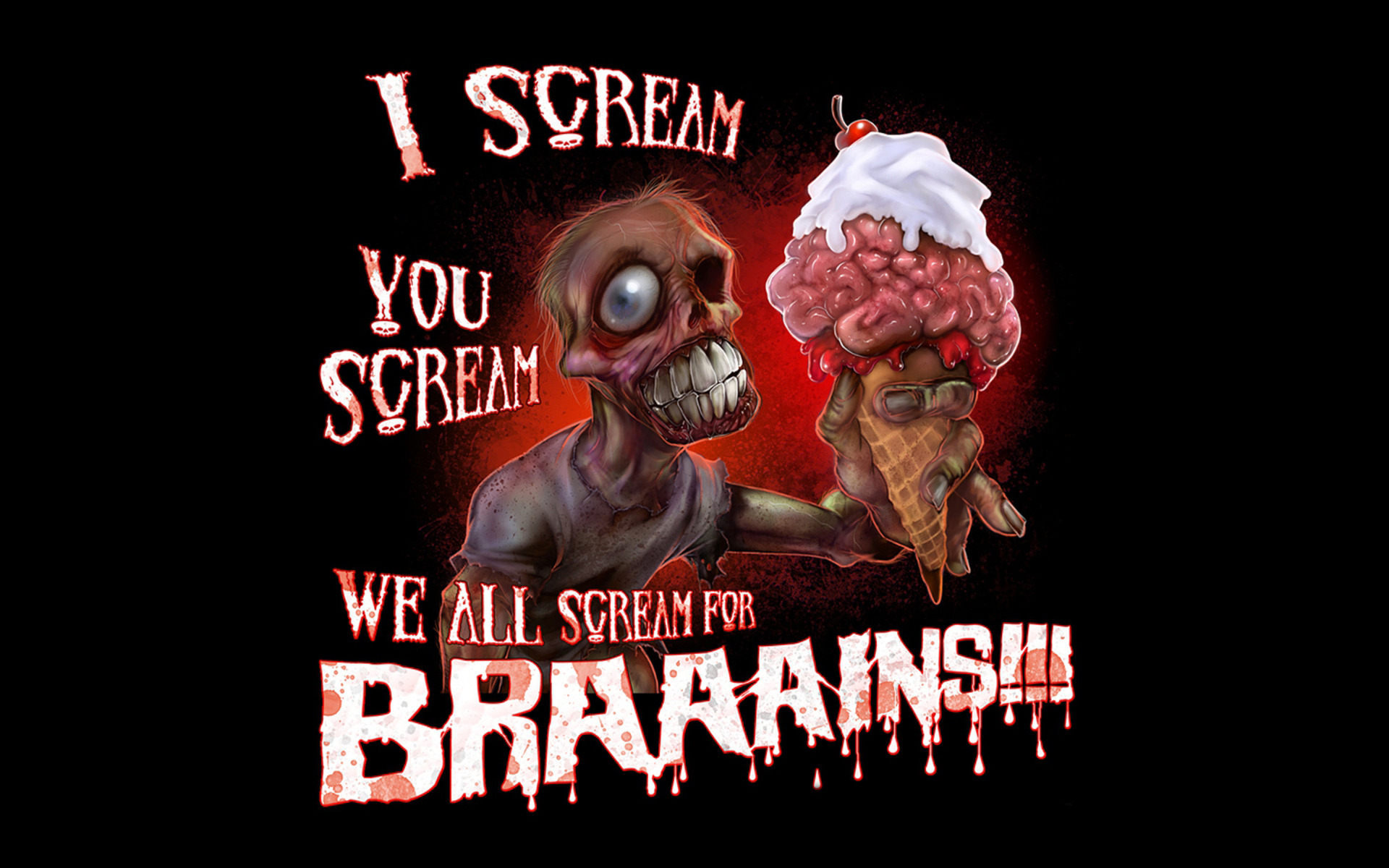 3d обои Зомби с мороженным из мозгов (I scream you scream we all scream for BRAAAINS!!!)  монстры # 55499
