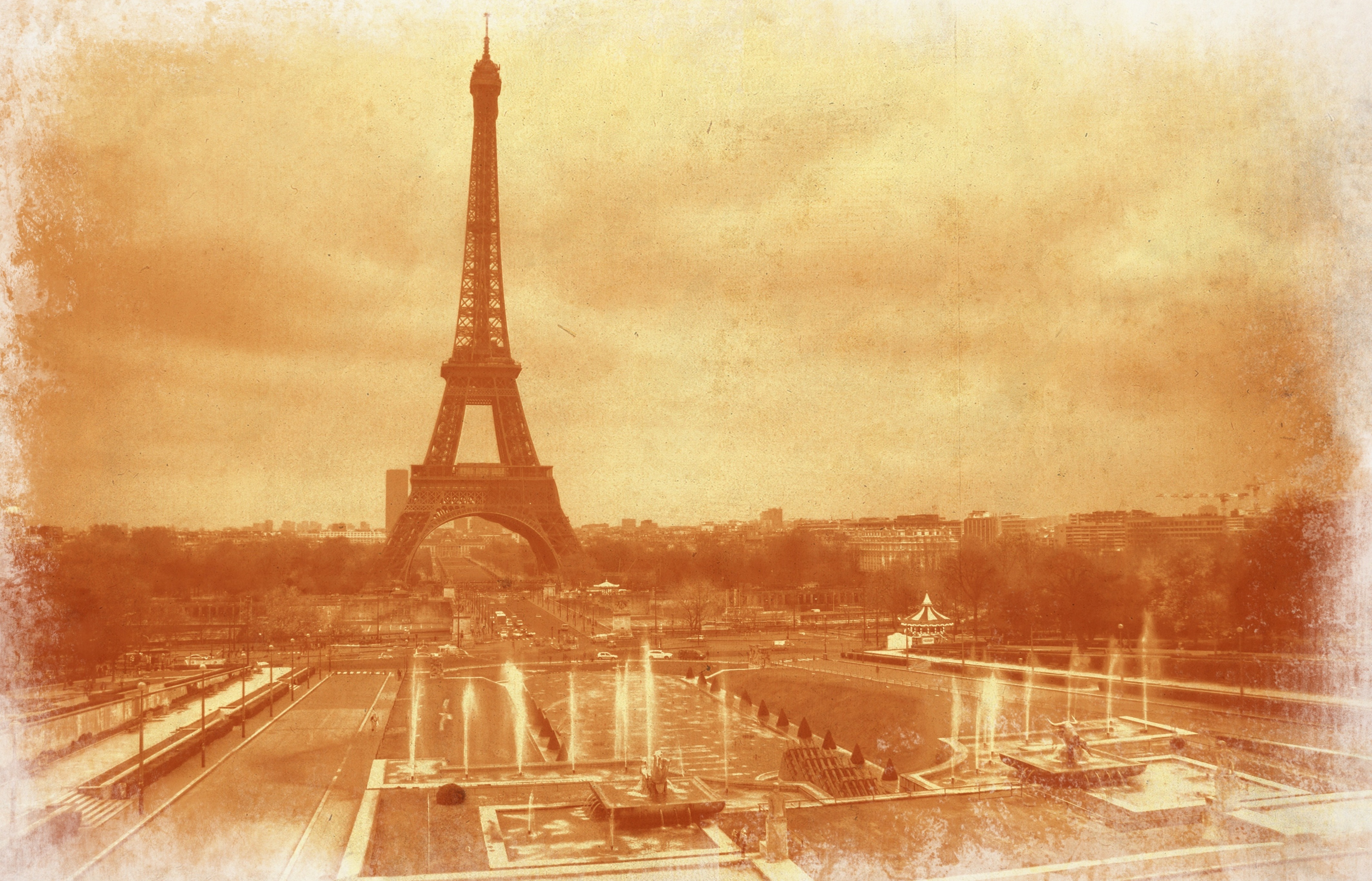 3d обои Эйфелева башня, Париж, Франция в винтажной обработке  4256х2734 # 18245