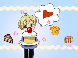 3d обои Ханни с тортиком в руках, аниме Клуб свиданий старшей школы Оран (Sweet Tooth)  аниме