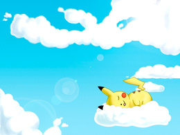 3d обои Пикачу отдыхает на облачке, аниме Покемон  аниме