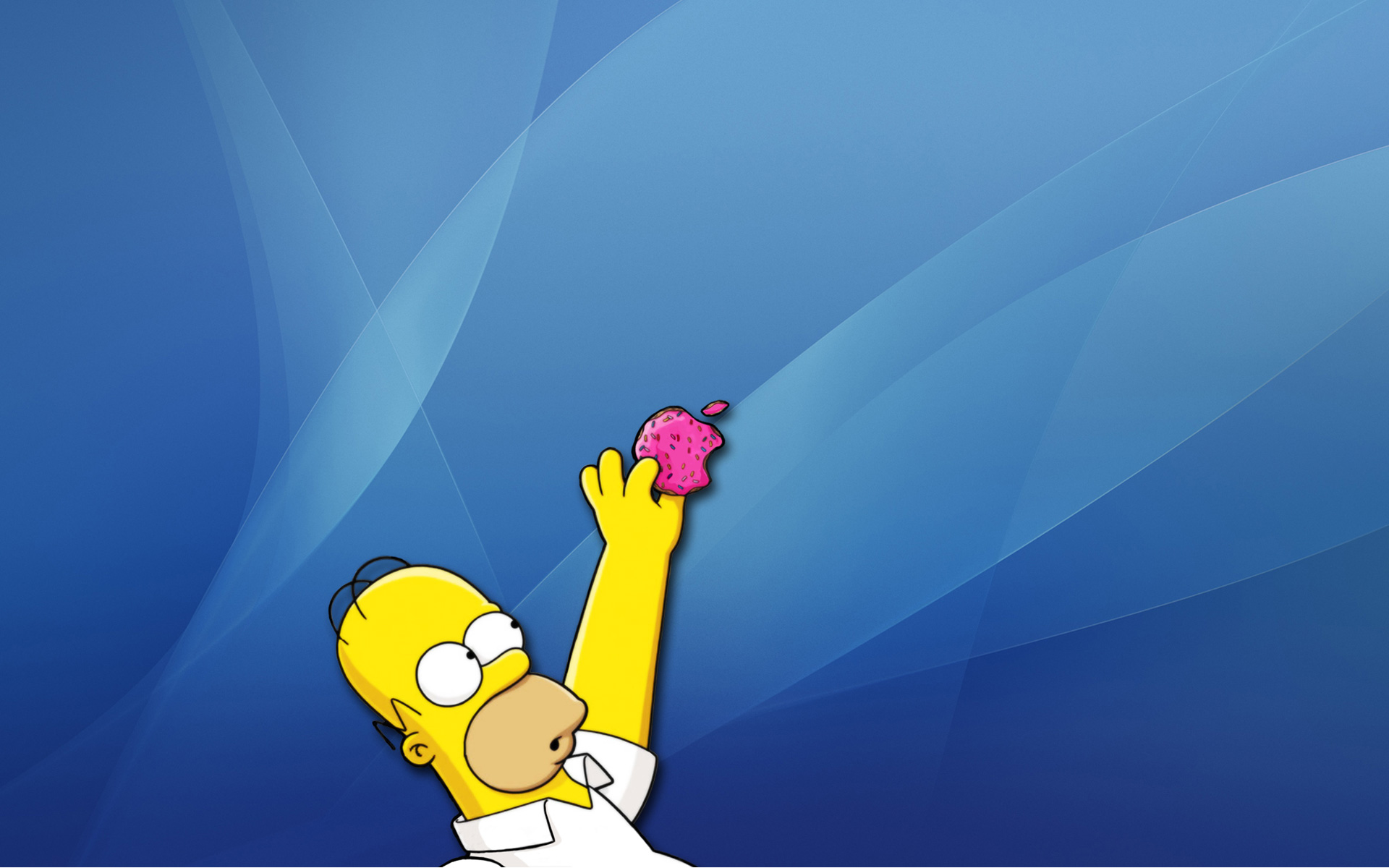 3d обои Гомер Симпсон пытается стащить пончик в форме логотипа Apple  бренд # 21002