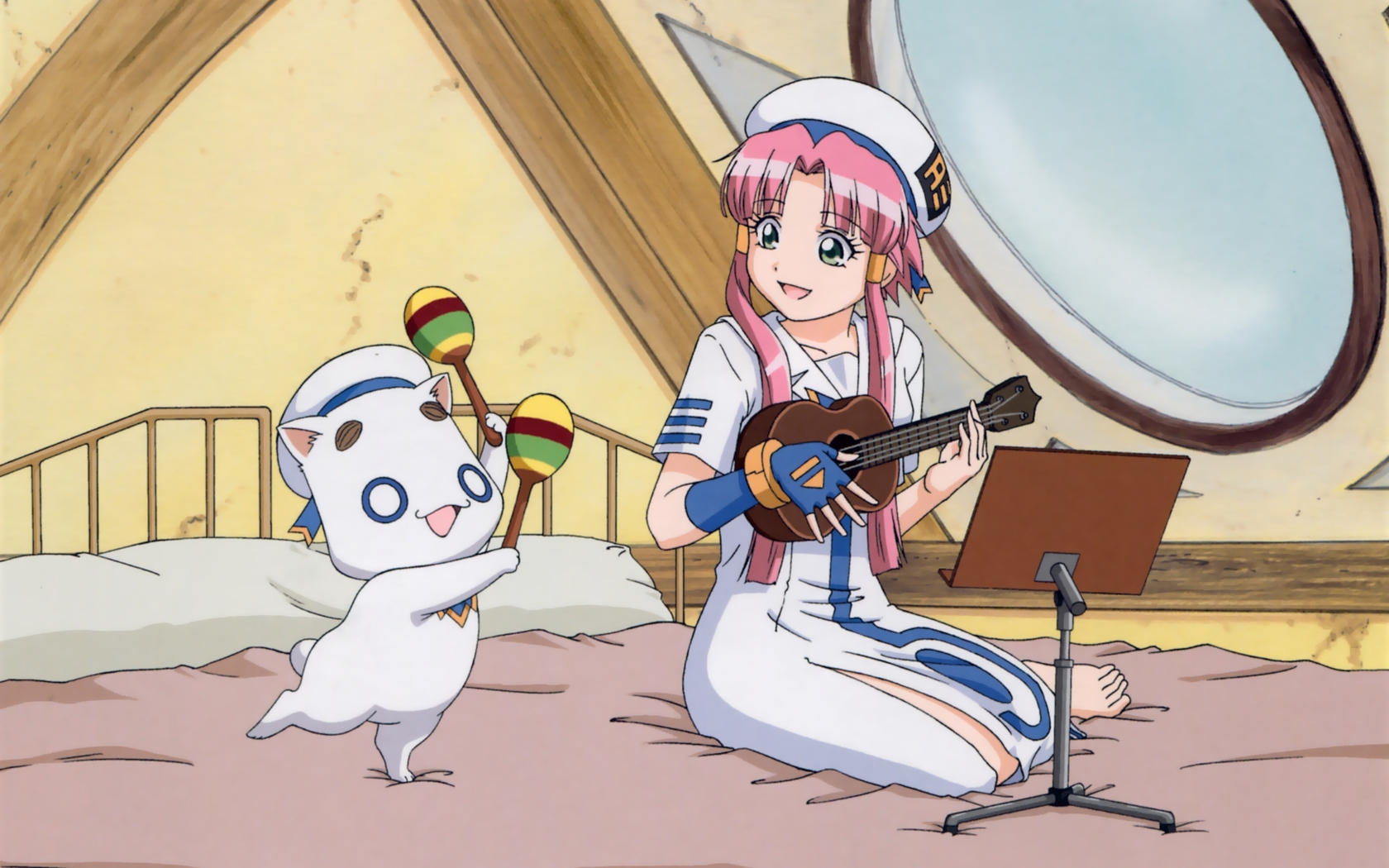 3d обои Акари и призедент Ария играют на музыкальных инструментах, аниме Ария  кошки # 45669