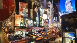 3d обои Ночной город с рекламными вывесками и спешащими людьми в машинах  реклама