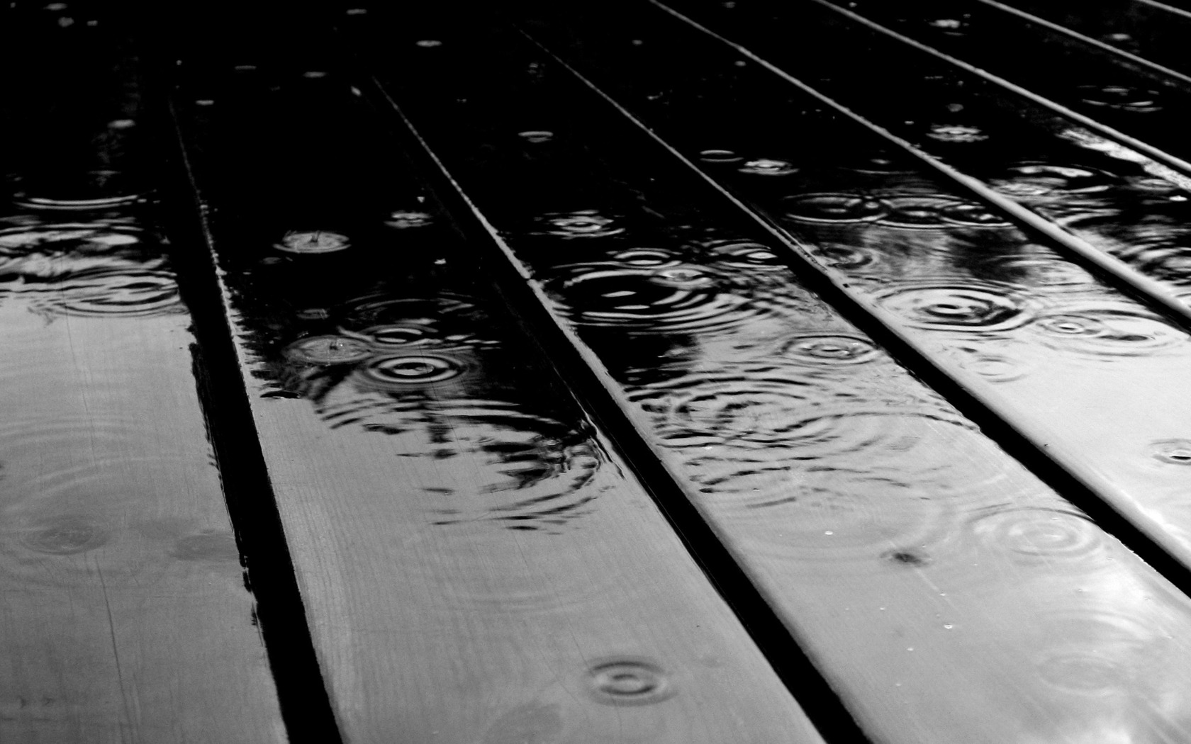 3d обои Дождь льёт на доски  черно-белые # 88661
