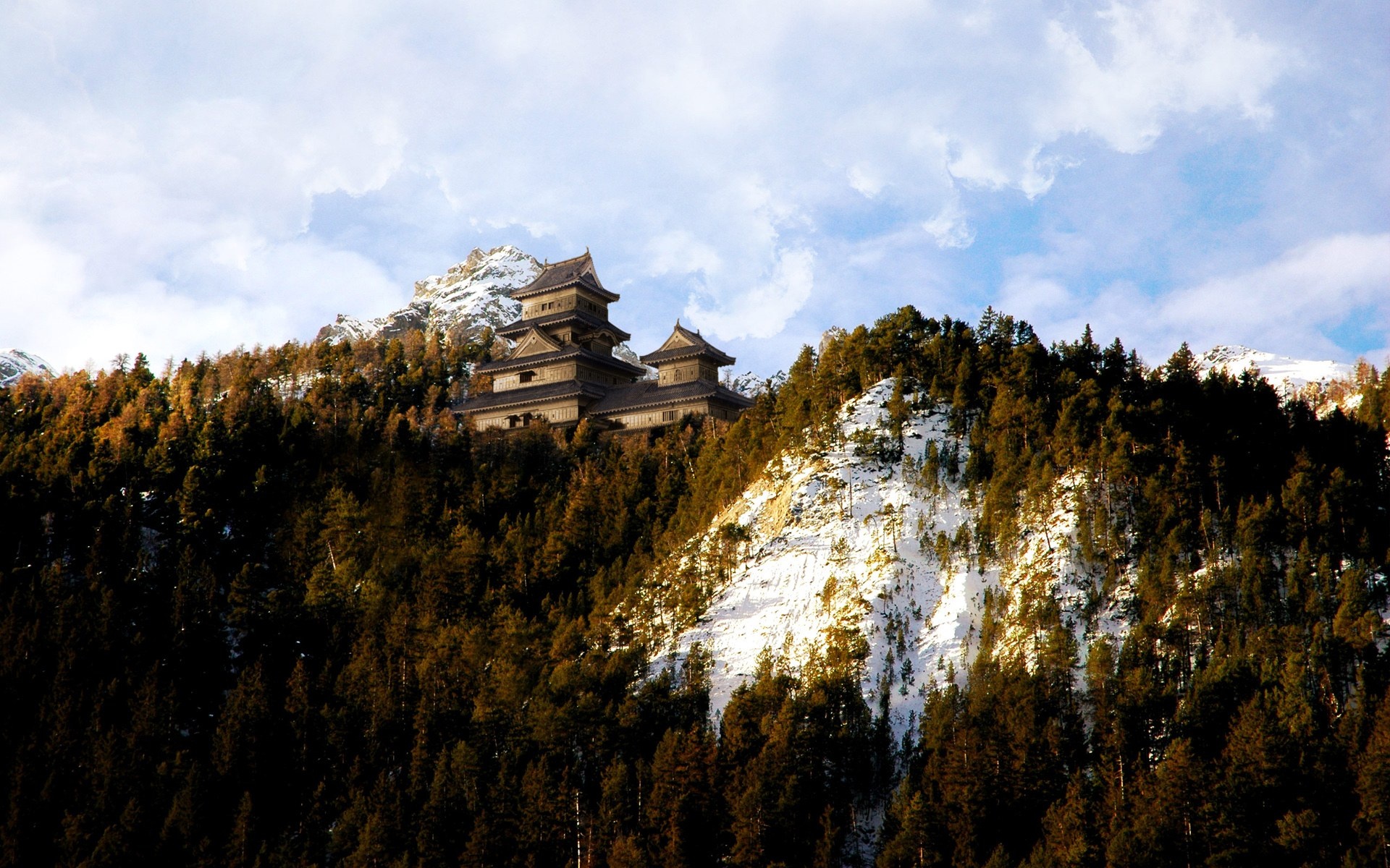 3d обои Домик в японском стиле высоко в горах  горы # 25198