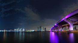 3d обои Красивый мост и панорама вечернего города  красивые