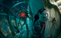 3d обои Video Game - Bioshock, Злой робот охотится на девочек  роботы