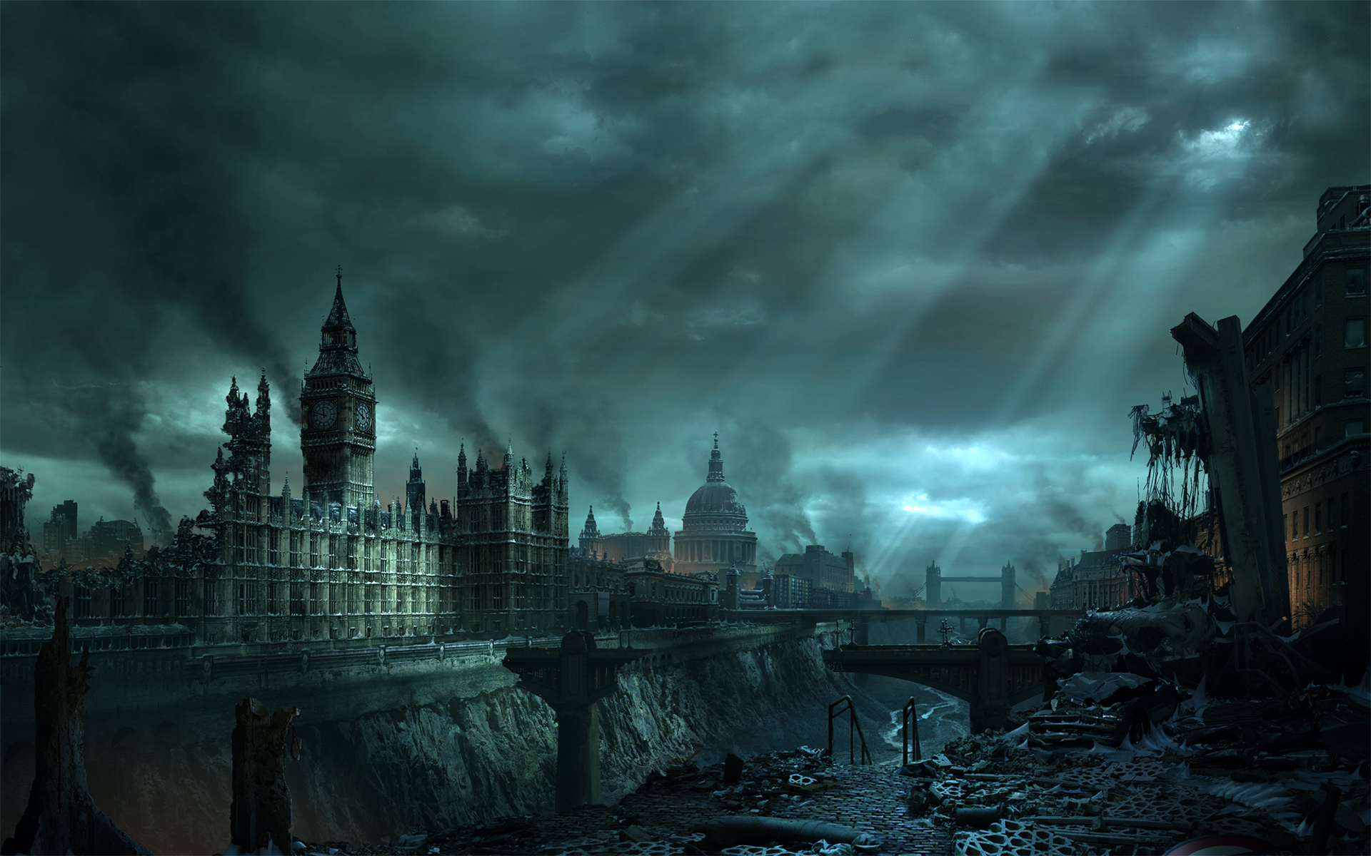 3d обои Лондон. Картина пост апокалипсиса  фантастика # 83401