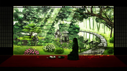 3d обои Девушка смотрит на японский садик  1600х900