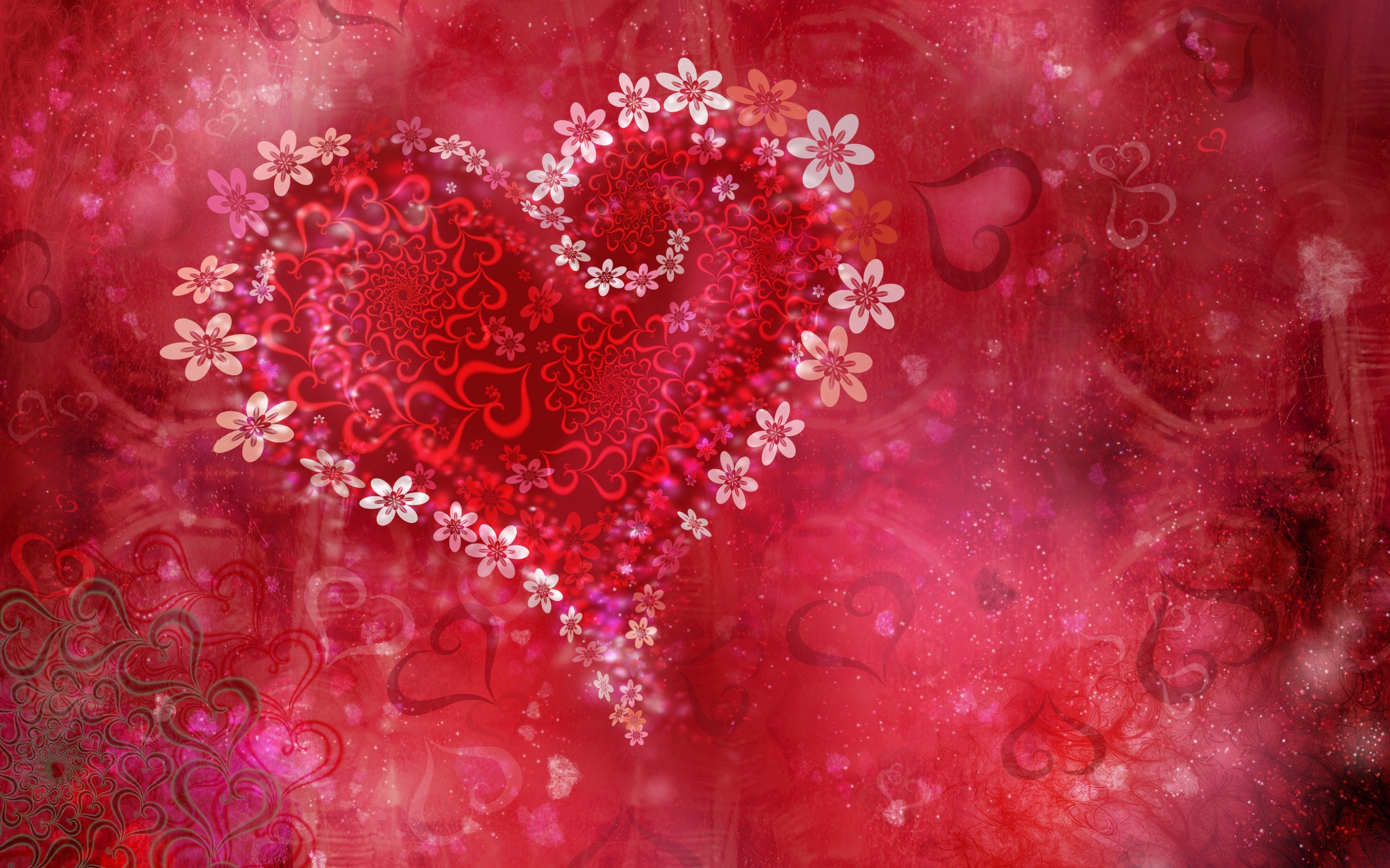 3d обои Большое сердце состоящее из маленьких сердечек и цветов  сердечки # 79734