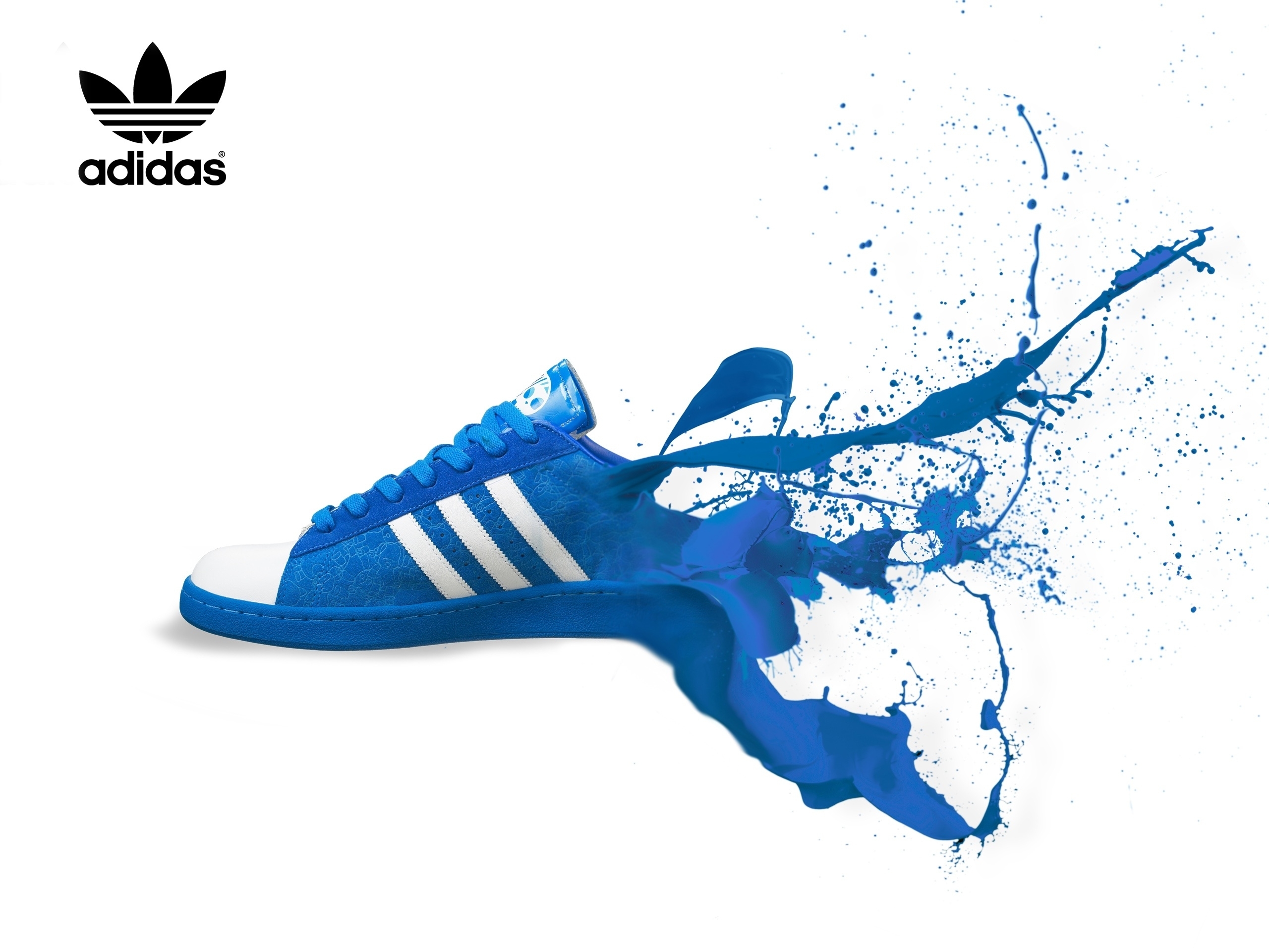 3d обои Реклама Adidas - синий расплескавшийся кед  бренд # 20963