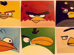 3d обои Рисунок морд птиц из игры Злые птицы / Angry Birds на холсте  игры
