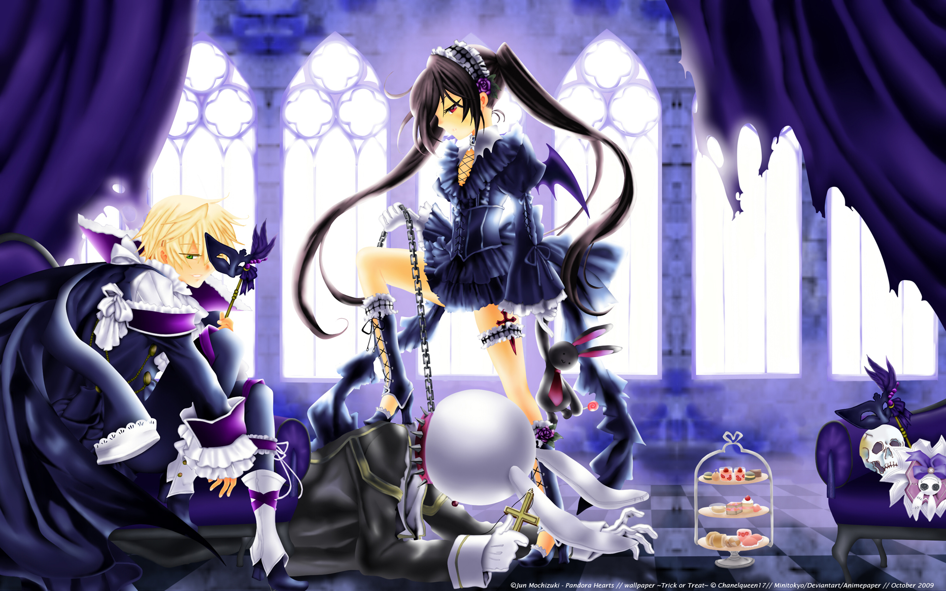 3d обои Алиса с кроликом и Оз из аниме Pandora Hearts  черепа # 88220